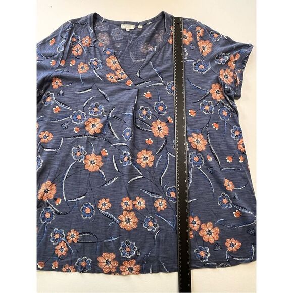 Fat Face Womens Indigo Blue Floral Tunic Top V Neck Linen Blend Size US 14 EUC - Picture 4 of 8